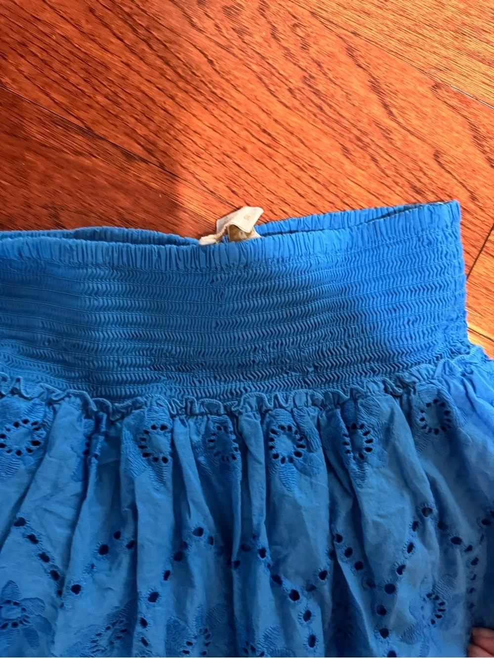 JENNIFER & GRACE blue eyelet 100% cotton skirt long smocked wst lined S